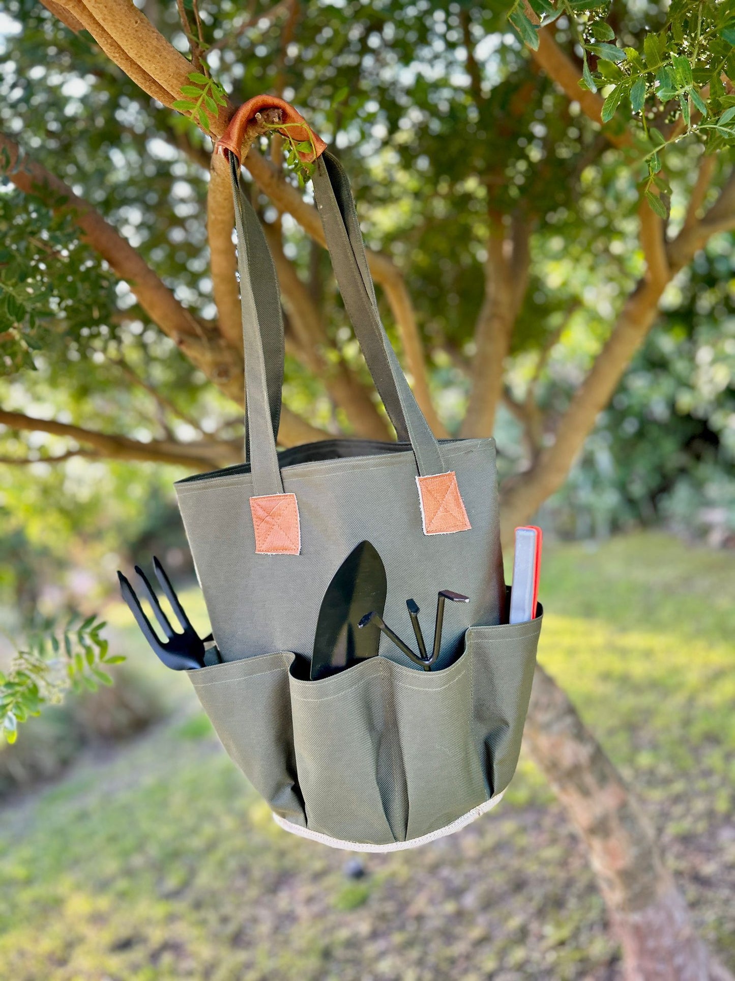 Bolso Para Jardinería De Tela Y Cuero, Con Mas De 8 Bolsillos