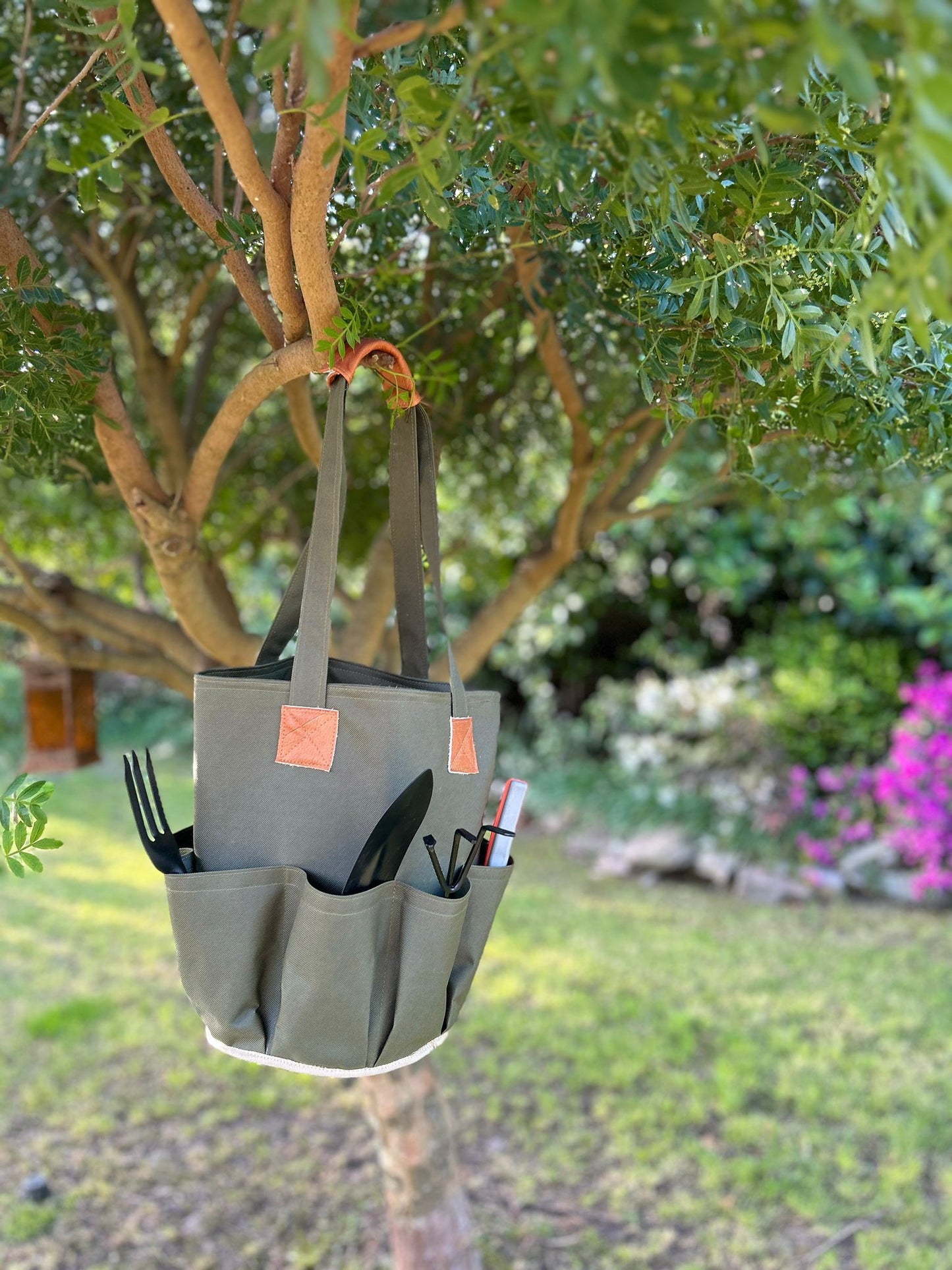 Bolso Para Jardinería De Tela Y Cuero, Con Mas De 8 Bolsillos