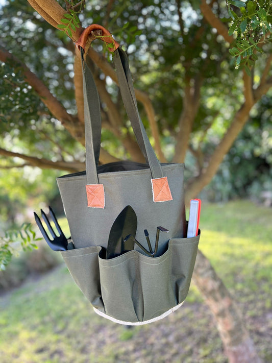 Bolso Para Jardinería De Tela Y Cuero, Con Mas De 8 Bolsillos